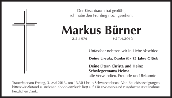 Traueranzeige von Markus Bürner von Pegnitz-Zeitung
